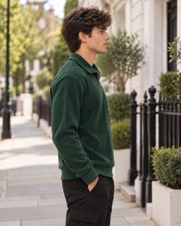Corduroy Quarter-Zip Sweatshirt – Bottle Green