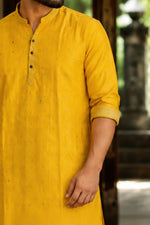 SOFT LINEN FESTIVE SPECIAL LUXURY KURTA + DESIGNER COTTON KASAVU DHOTI COMBO – Yellow