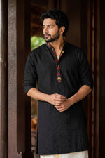 Black Premium Designer Kurta + Golden Kasavu Double Cotton Dhoti