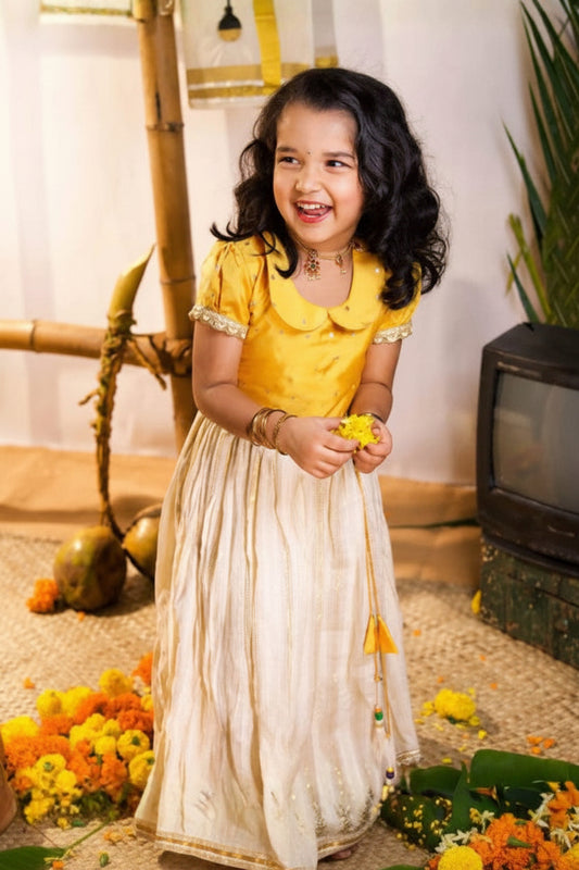 Yellow Silk Top and Ivory Lurex Skirt