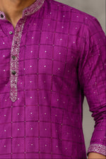 SOFT LINEN FESTIVE SPECIAL LUXURY KURTA + DESIGNER COTTON KASAVU DHOTI COMBO – Purple