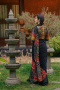 Black Mulcotton Scallope Saree with Multi Patch Pleats