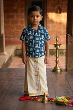 Hand Block Cotton Printed Shirt + Dhoti Combo For Kids