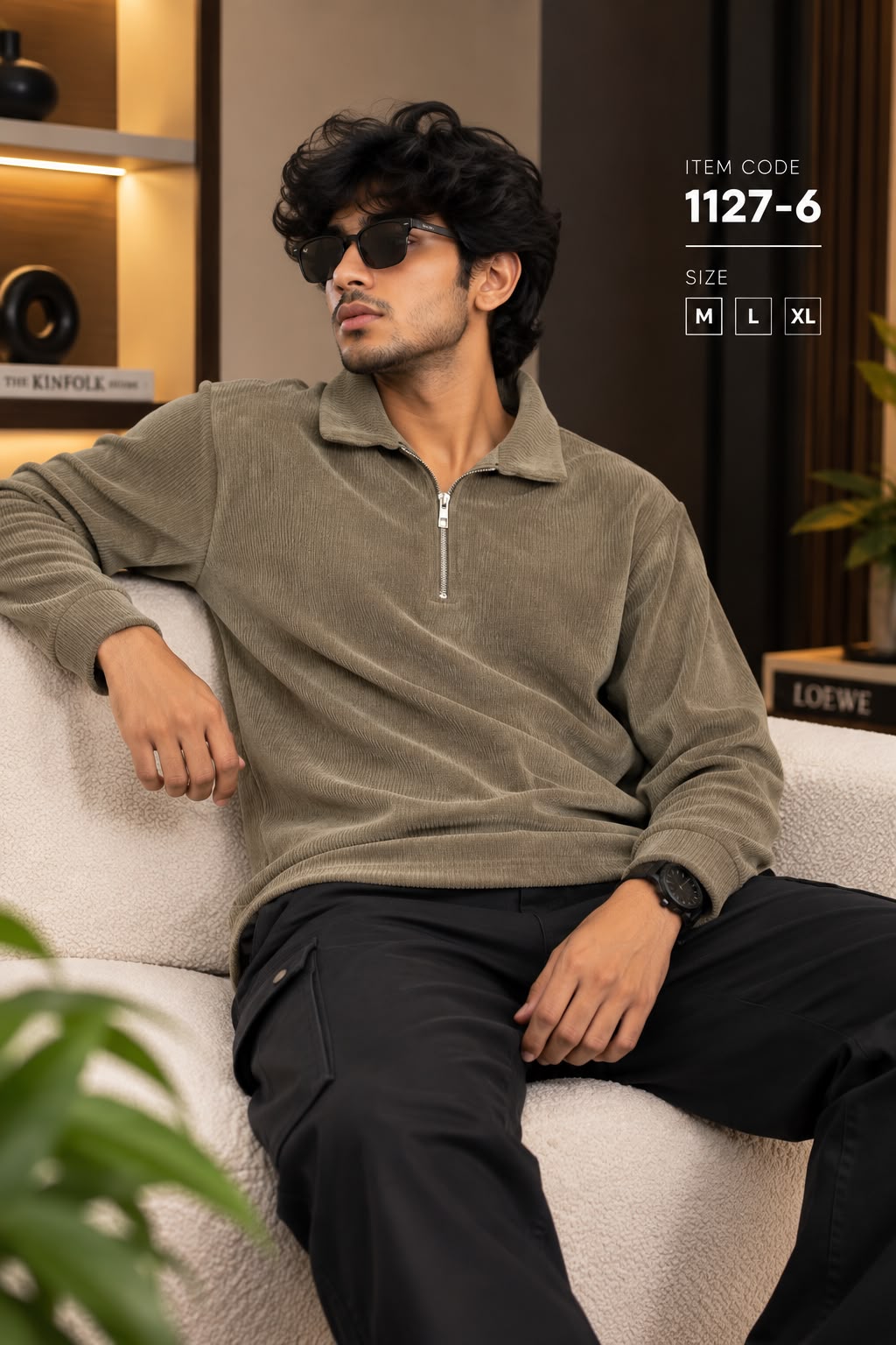 Corduroy Quarter-Zip Polo Sweatshirt – Taupe