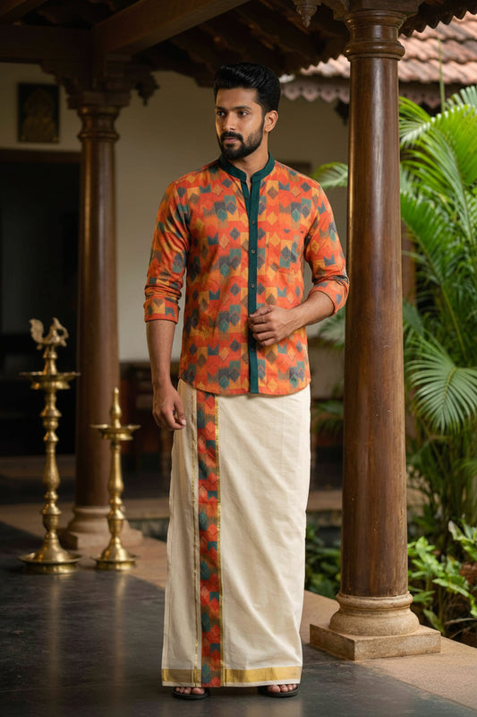 Designer Premium Shirt+ Double kasavu Dhoti Combo RWL032