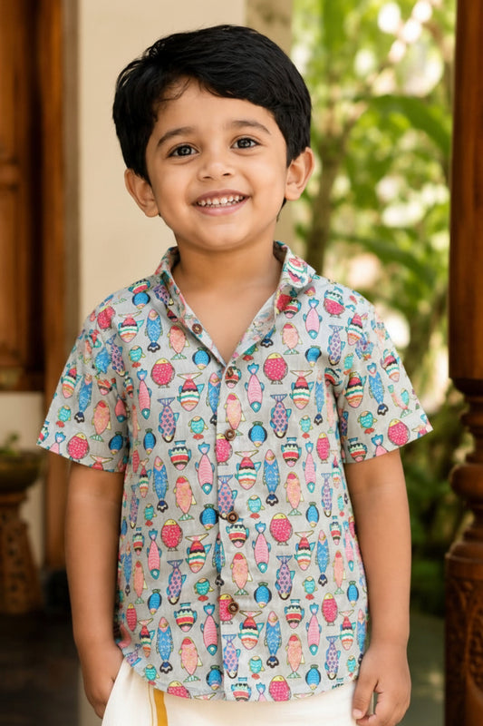 Premium Linen Cotton Shirt Digital printed + Dhoti Combo For Kids RWL003