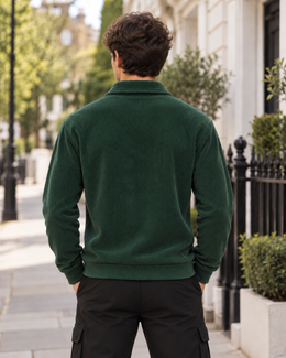 Corduroy Quarter-Zip Sweatshirt – Bottle Green