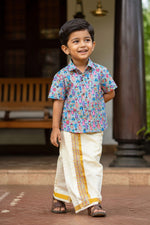 Premium Linen Cotton Shirt Digital printed + Dhoti Combo For Kids RWL003
