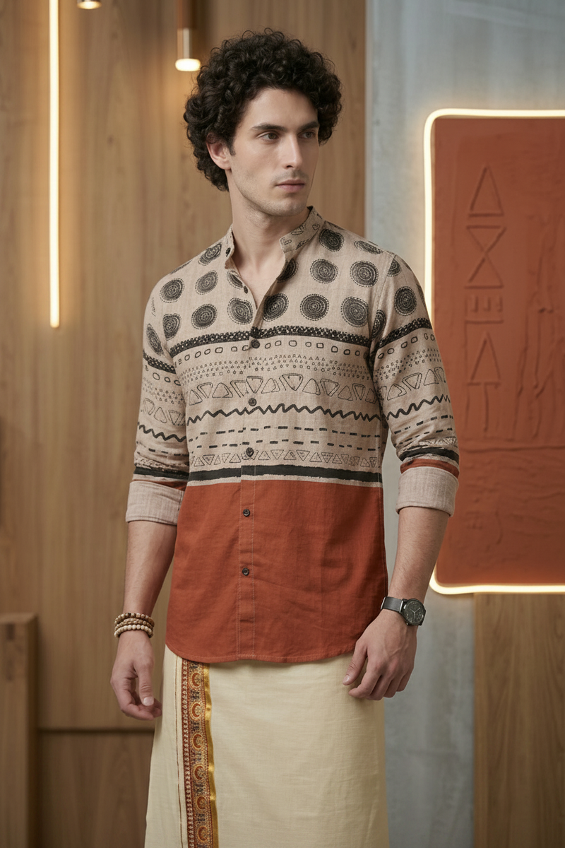 Designer Premium Shirt+ Double kasavu Dhoti Combo RWL029