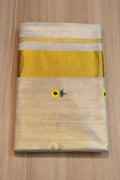 EMBROIDERED SMALL FLOWER WITH BODY STRIPES TISSUE SAREE STRIPED COTTON KERALA KASAVU SAREE