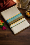 SMALL ARANI CHECKS COTTON KASAVU SAREE WITH TWO COLOR KARA - BLUE AND BLACK