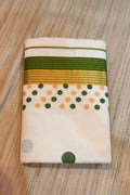 HAND BLOCK POLKA COTTON KASAVU SAREE - GREEN AND GOLD