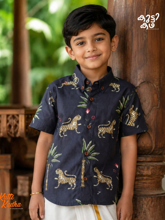 Premium Linen Cotton Shirt Digital printed + Dhoti Combo For Kids RWL004