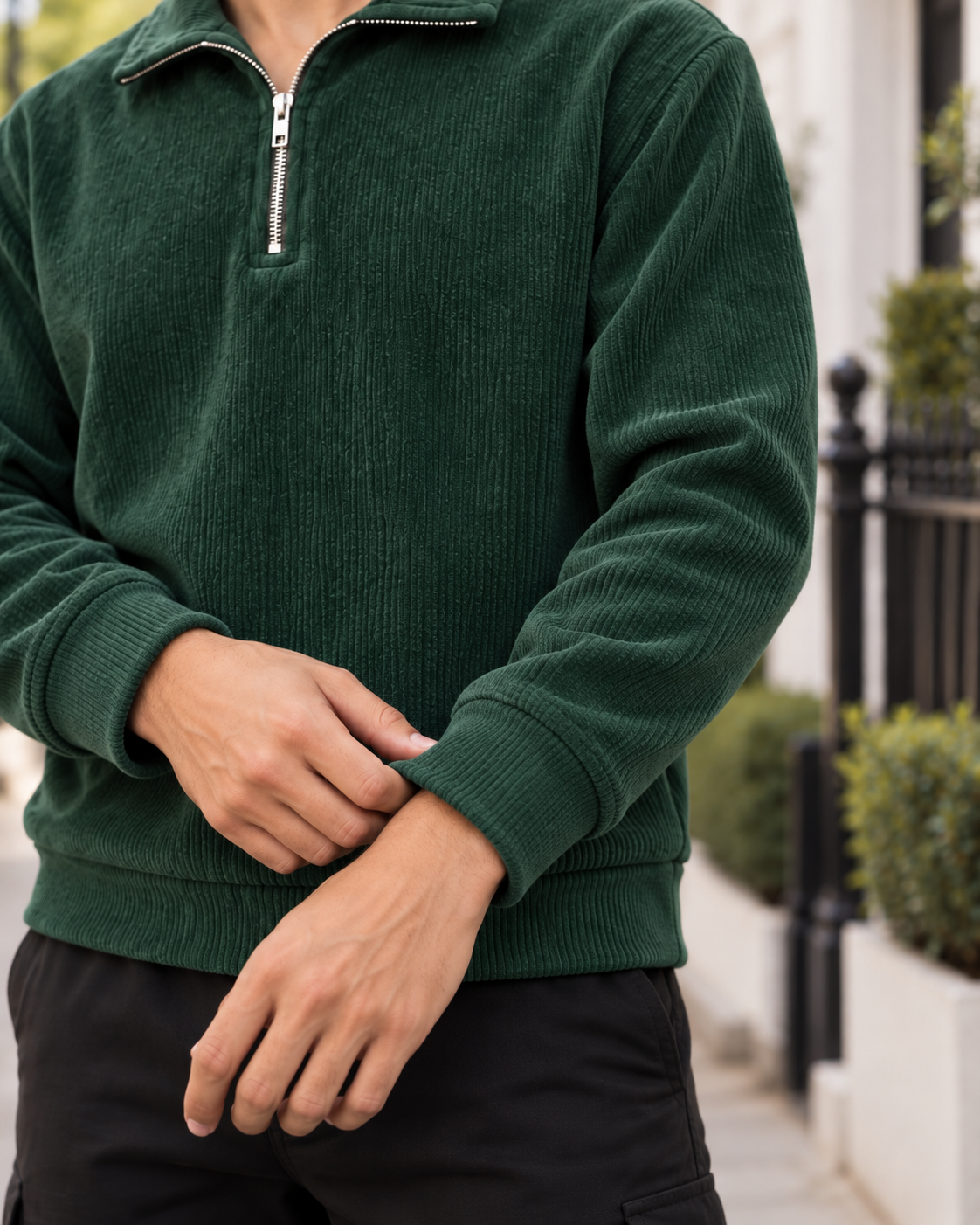 Corduroy Quarter-Zip Sweatshirt – Bottle Green