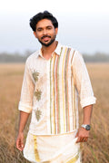 Offwhite Lurex Shirt with Nelkathir & Stripes Hand Painted
