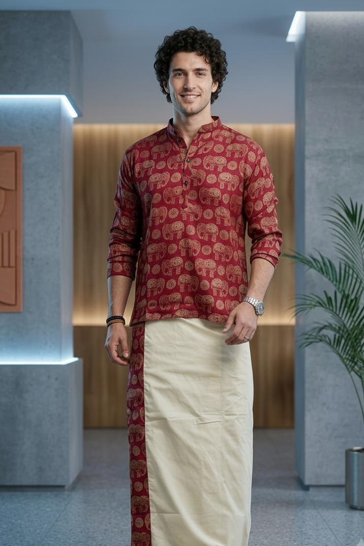 Designer Premium Shirt+ Double kasavu Dhoti Combo RWL030