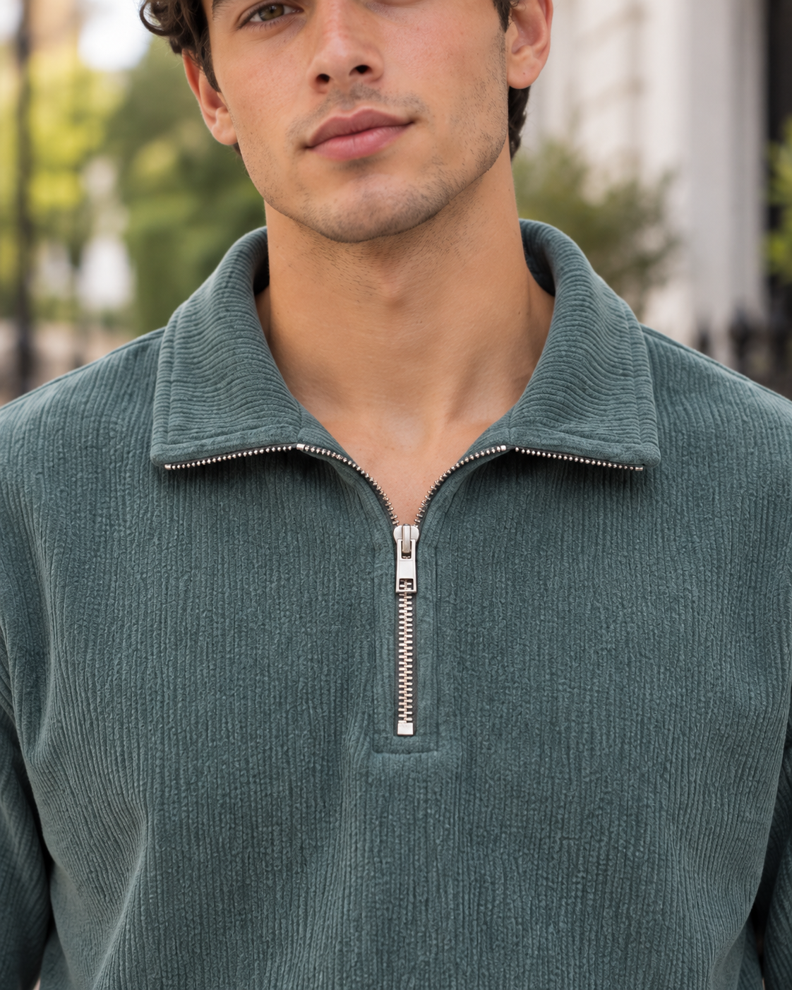Corduroy Quarter-Zip Sweatshirt – Muted Teal