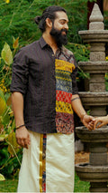 Black Kantha Full Sleeve Multi Patch Shirt