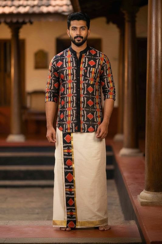 Designer Premium Shirt+ Double kasavu Dhoti Combo RWL037