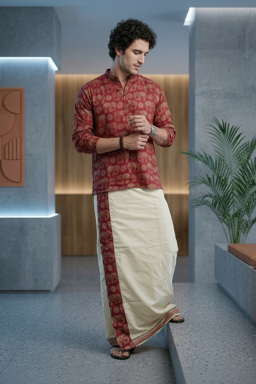 Designer Premium Shirt+ Double kasavu Dhoti Combo RWL030