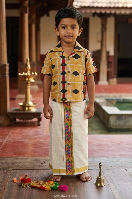 Premium Linen Cotton Shirt Digital printed + Dhoti Combo For Kids RWL001