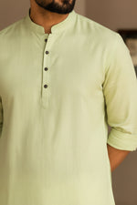 SOFT LINEN FESTIVE SPECIAL LUXURY KURTA + DESIGNER COTTON KASAVU DHOTI COMBO - PISTA GREEN
