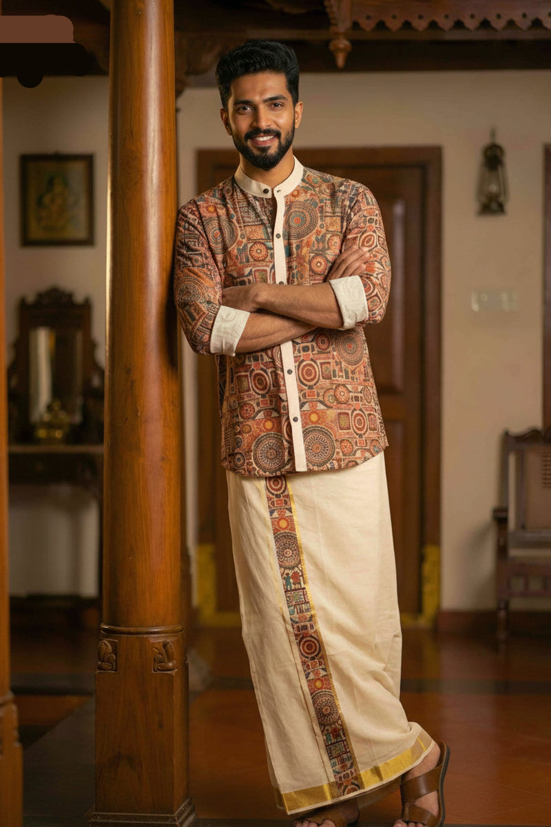 Designer Premium Shirt+ Double kasavu Dhoti Combo RWL035