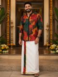 PREMIUM DESIGNER AKSHARAMALA SHIRT - DOUBLE DESIGNER COTTON KASAVU DHOTI COMBO