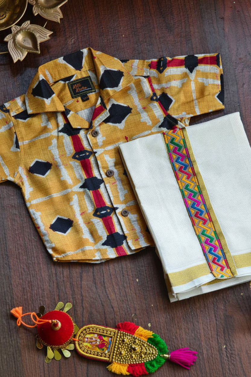 Premium Linen Cotton Shirt Digital printed + Dhoti Combo For Kids RWL001
