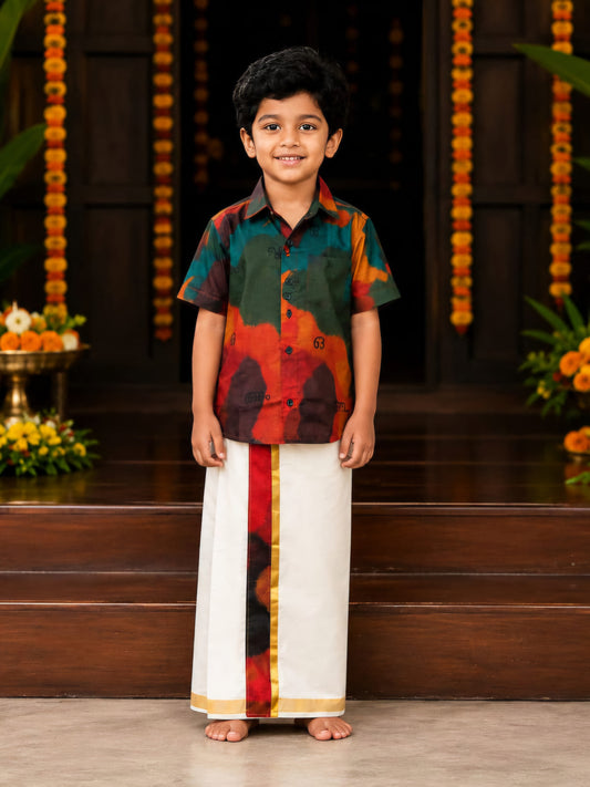 AKSHARAMALA - DESIGNER COTTON SHIRT + DHOTI COMBO FOR KIDS
