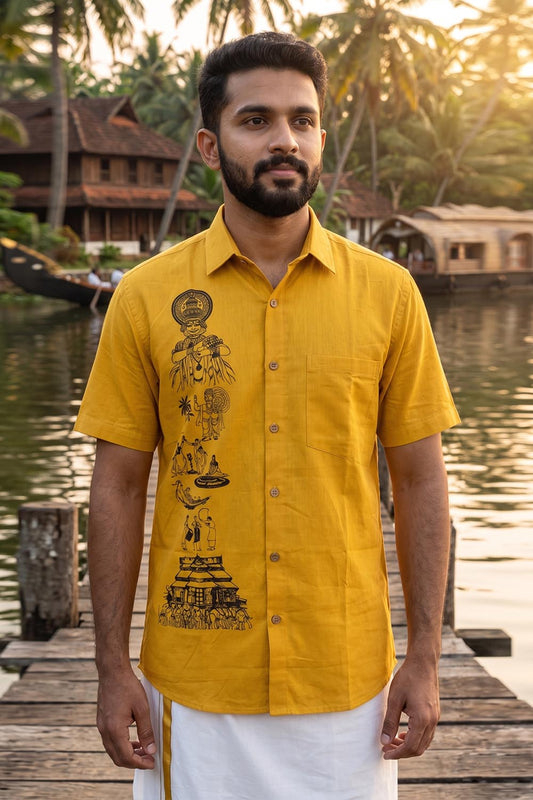 Yellow Chendamangalam Kerala Theme Print Shirt