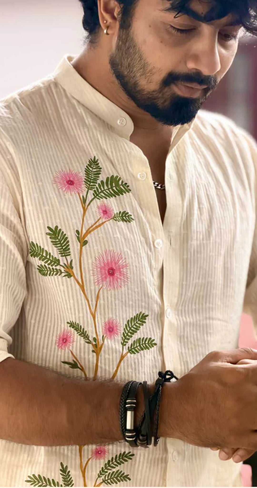Offwhite Full Sleeve Shirt with Thottavadi Handpaint