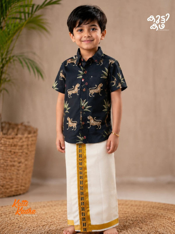 Premium Linen Cotton Shirt Digital printed + Dhoti Combo For Kids RWL004