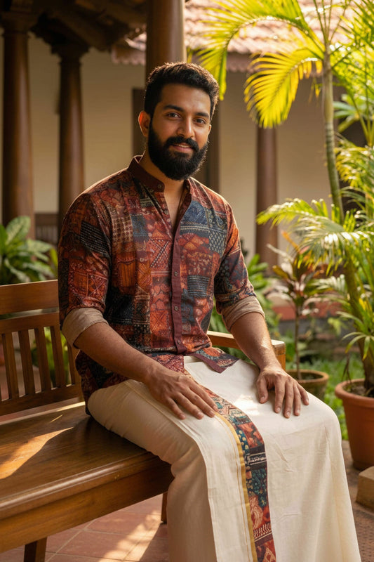 Designer Premium Shirt+ Double kasavu Dhoti Combo RWL034