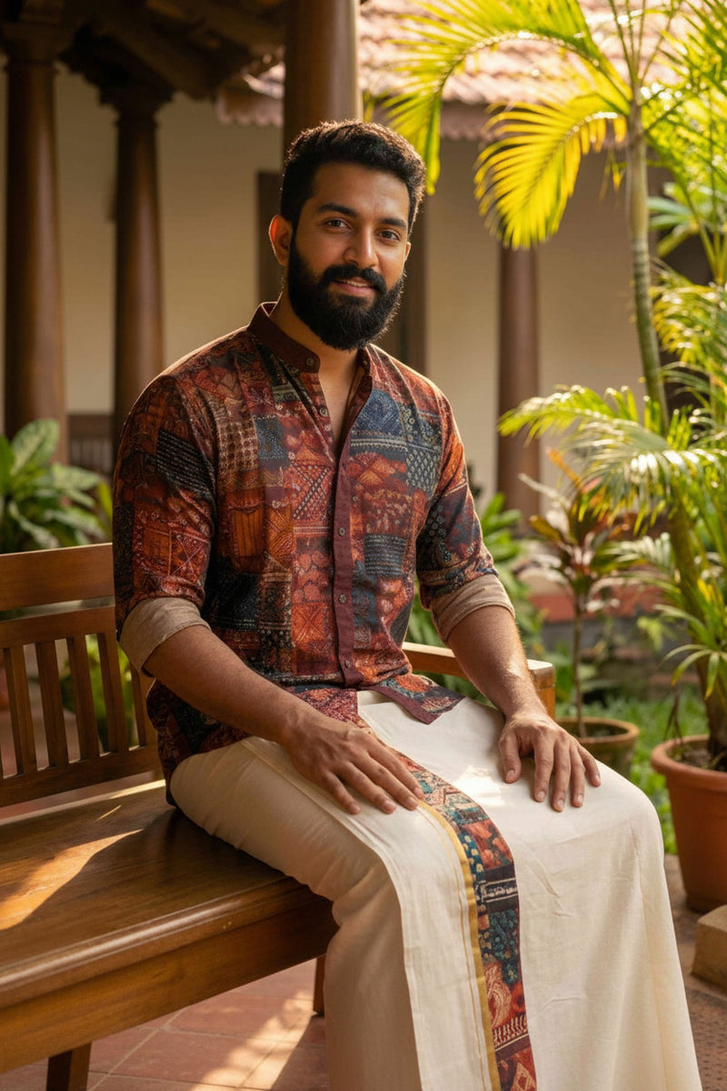 Designer Premium Shirt+ Double kasavu Dhoti Combo RWL034