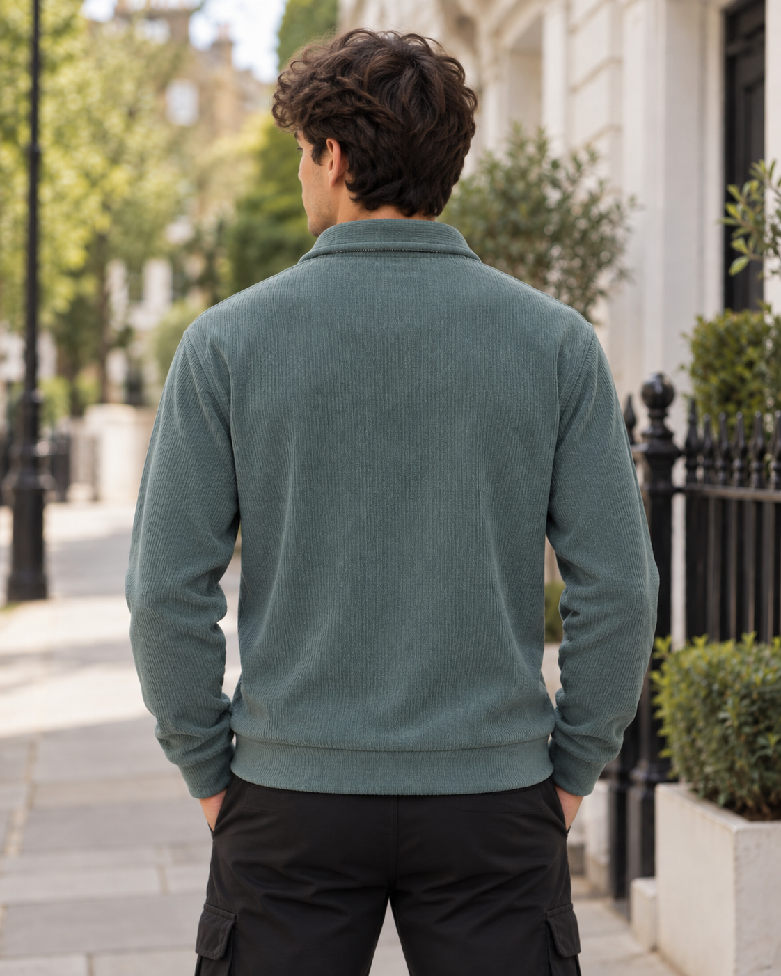 Corduroy Quarter-Zip Sweatshirt – Muted Teal