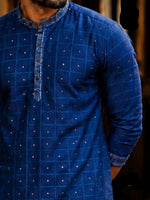 SOFT LINEN FESTIVE SPECIAL LUXURY KURTA + DESIGNER COTTON KASAVU DHOTI COMBO – Dark blue