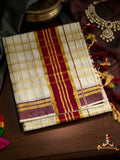 CHECKED COTTON KASAVU SAREE - MAROON AND GOLD