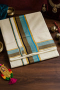 SMALL ARANI CHECKS COTTON KASAVU SAREE WITH TWO COLOR KARA - BLUE AND BLACK