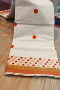 HAND BLOCK POLKA COTTON KASAVU SAREE - ORANGE AND GOLD