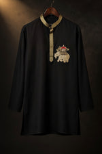 ELEPHANT EMBROIDERY BLACK KURTA