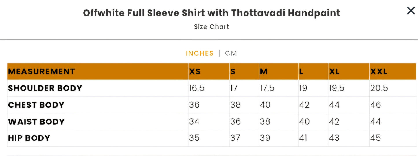 Offwhite Full Sleeve Shirt with Thottavadi Handpaint