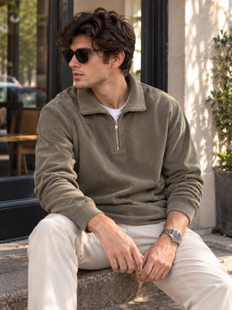 Corduroy Quarter-Zip Polo Sweatshirt – Taupe