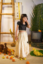 Black Silk Top and Ivory Lurex Skirt