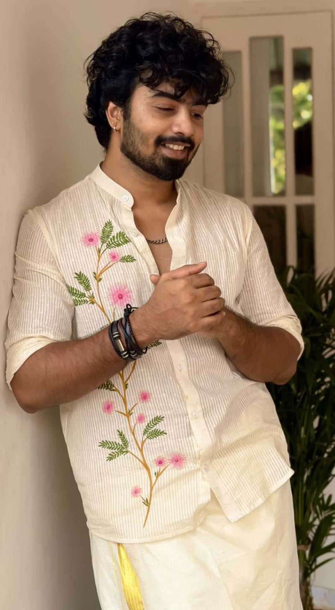 Offwhite Full Sleeve Shirt with Thottavadi Handpaint