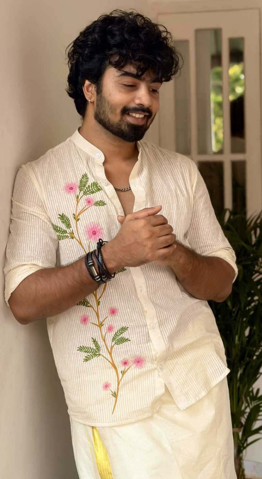 Offwhite Full Sleeve Shirt with Thottavadi Handpaint