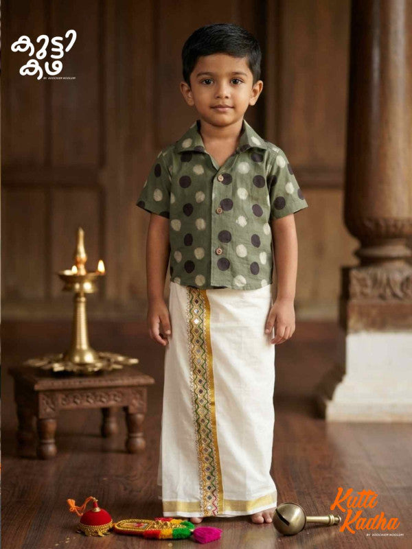 Premium Linen Cotton Shirt Digital printed + Dhoti Combo For Kids RWL002