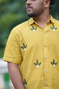 Yellow Shirt with white Flower & Leaf Embroidery