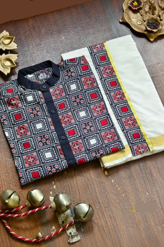 Designer Premium Shirt+ Double kasavu Dhoti Combo RWL038