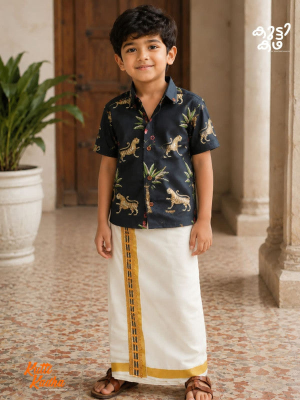 Premium Linen Cotton Shirt Digital printed + Dhoti Combo For Kids RWL004